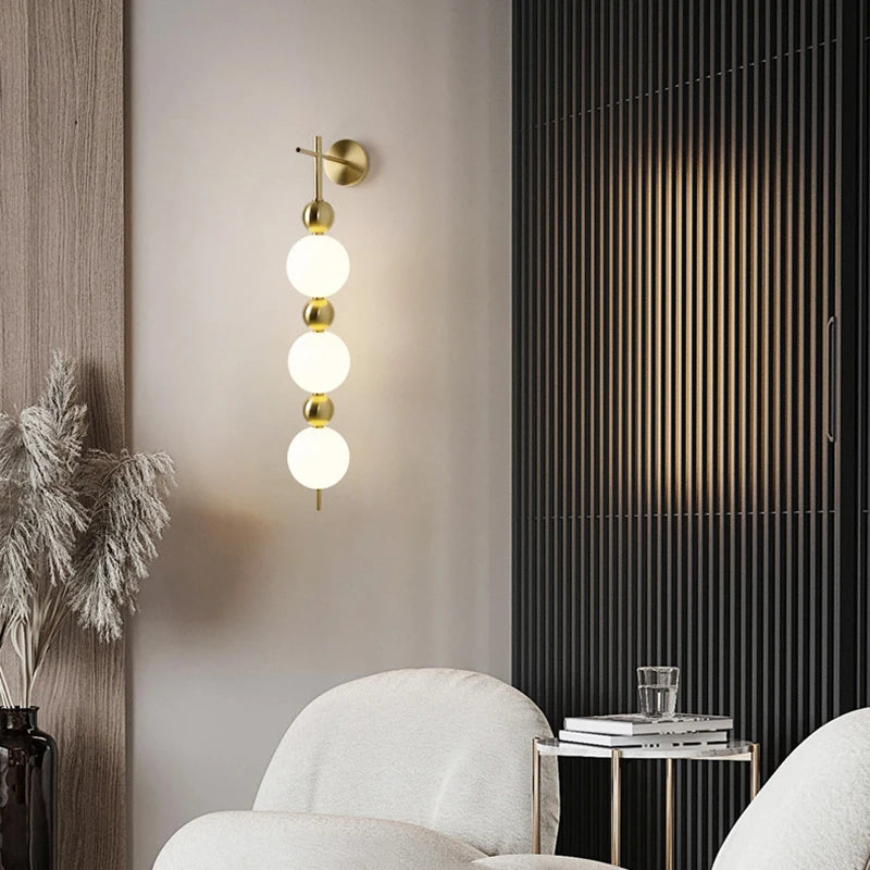 Design LED Wall Lamp White Acrylic Ball Gold Metal Bedrooom