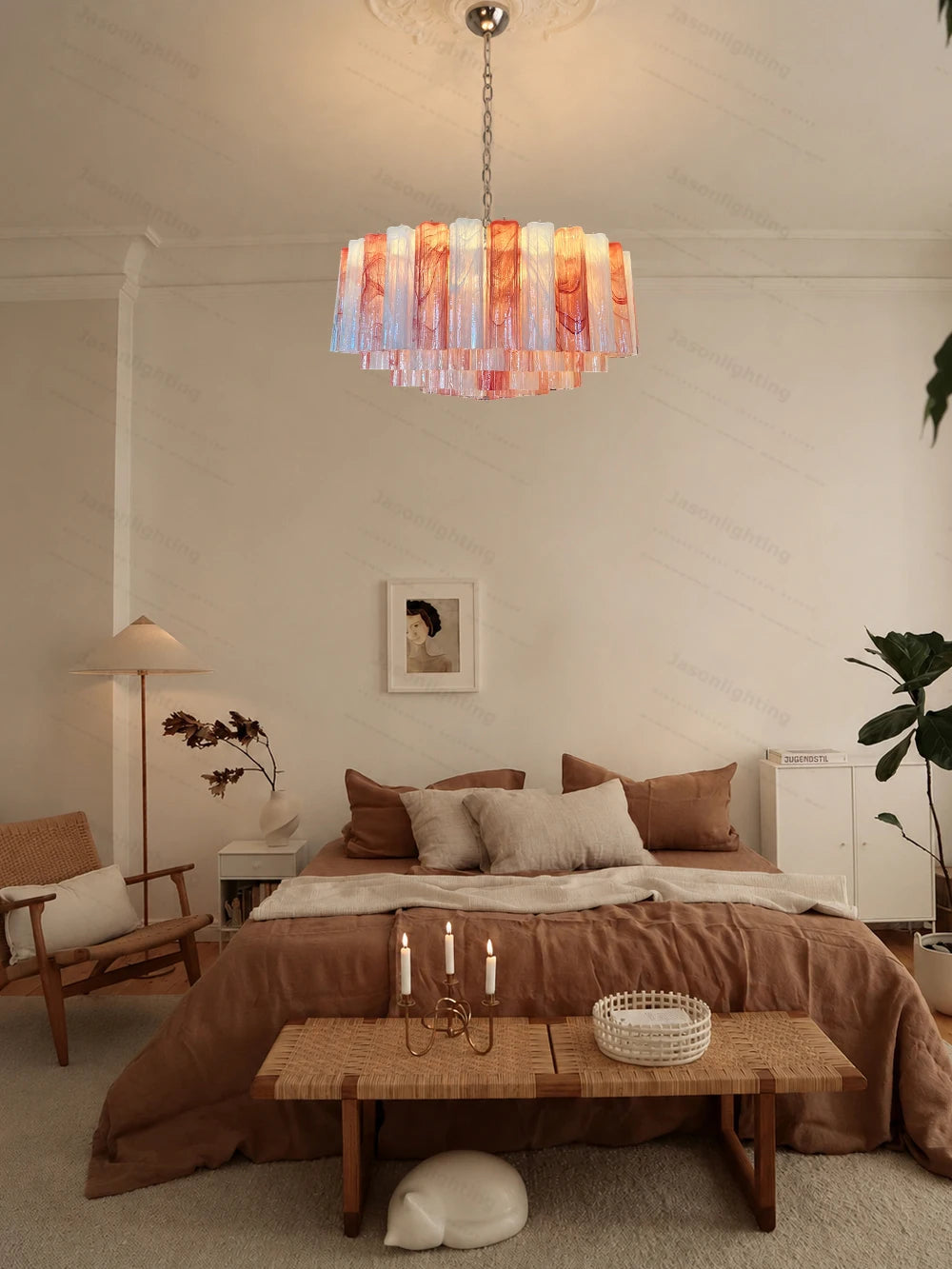 Pink Childhood Glass Art Round Gold Chrome Chandeliers