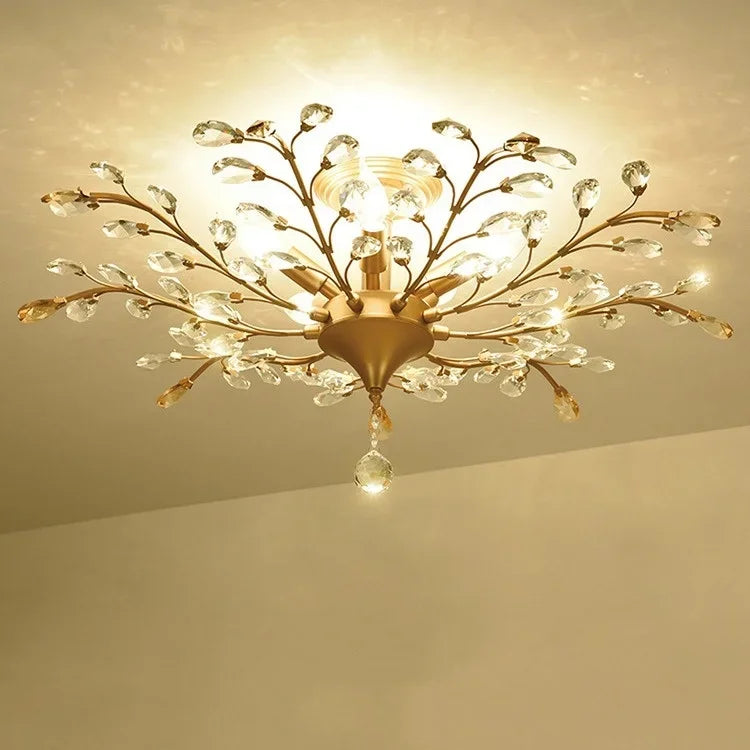 Retro American Tree Ceiling Chandelier Crystals