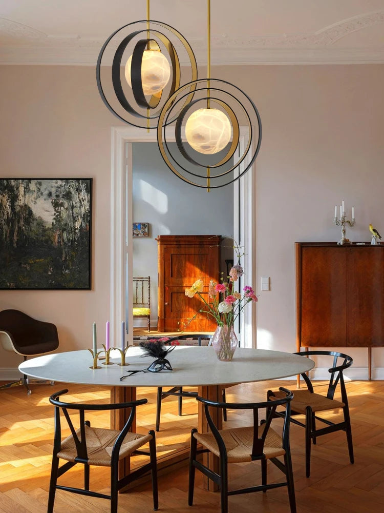 Home Marble Globe Black Gold Pendant Lights