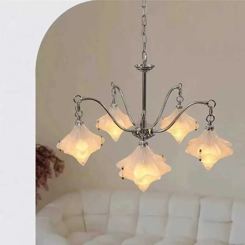 Glass Star E14 Chandelier French Chrome Iron