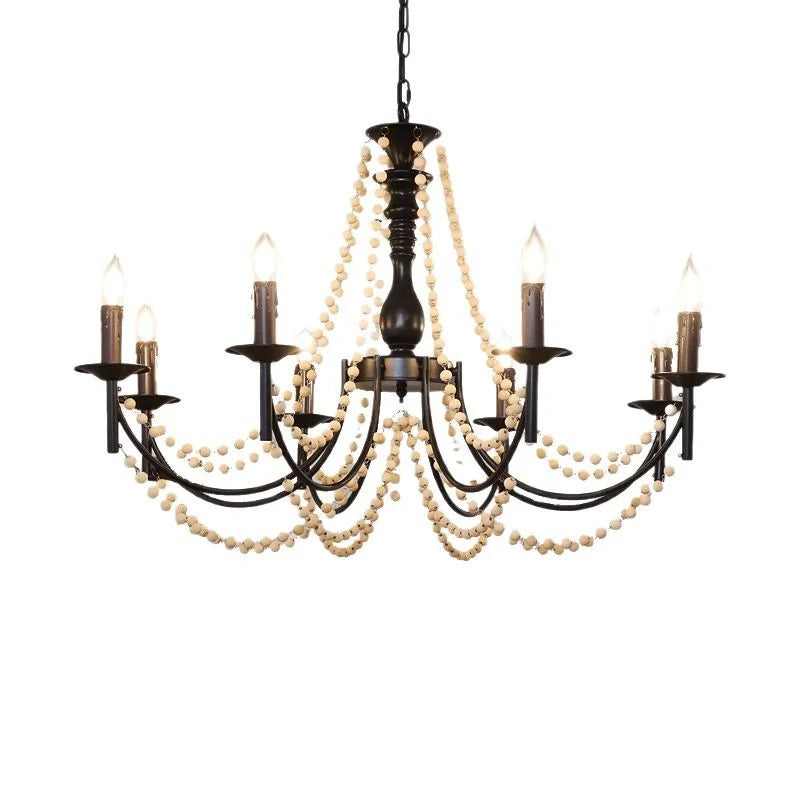 American Living Room Retro Candle Chandelier Black Metal E14