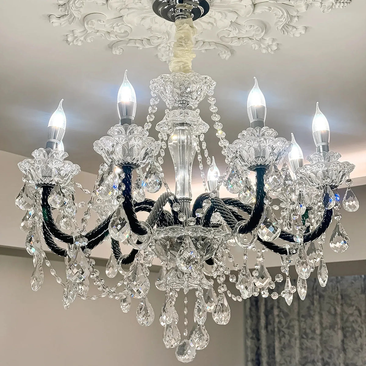 French Black Glass E14 Candle Chandelier American Clear