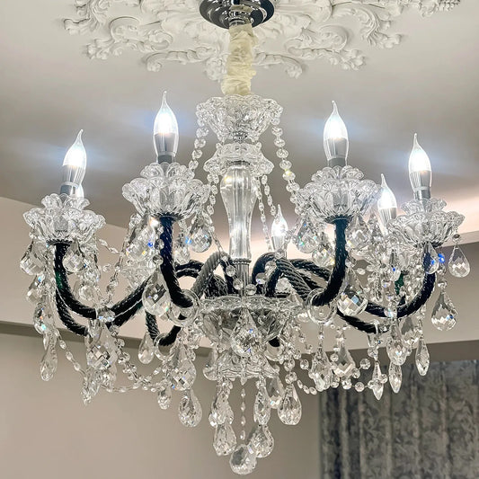 French Black Glass E14 Candle Chandelier American Clear