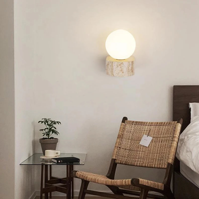 Mini LED Wall Light White Glass G9 Bulb Natural Stone