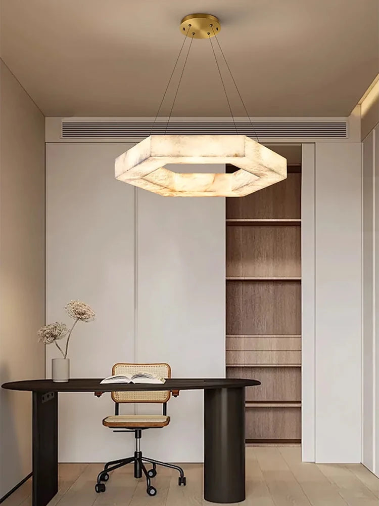 Hexagonal Marble LED Chandelier Alabaster Pendant