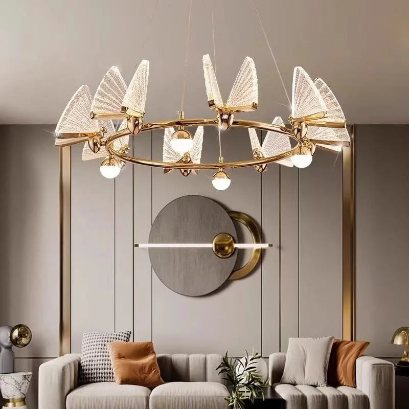 Acrylic Butterfly LED Pendant Lights Living Room Gold
