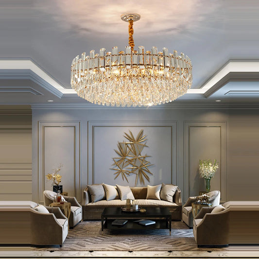 LED Oval Round Crystal Hanging Lamps Dimmable Chandelier