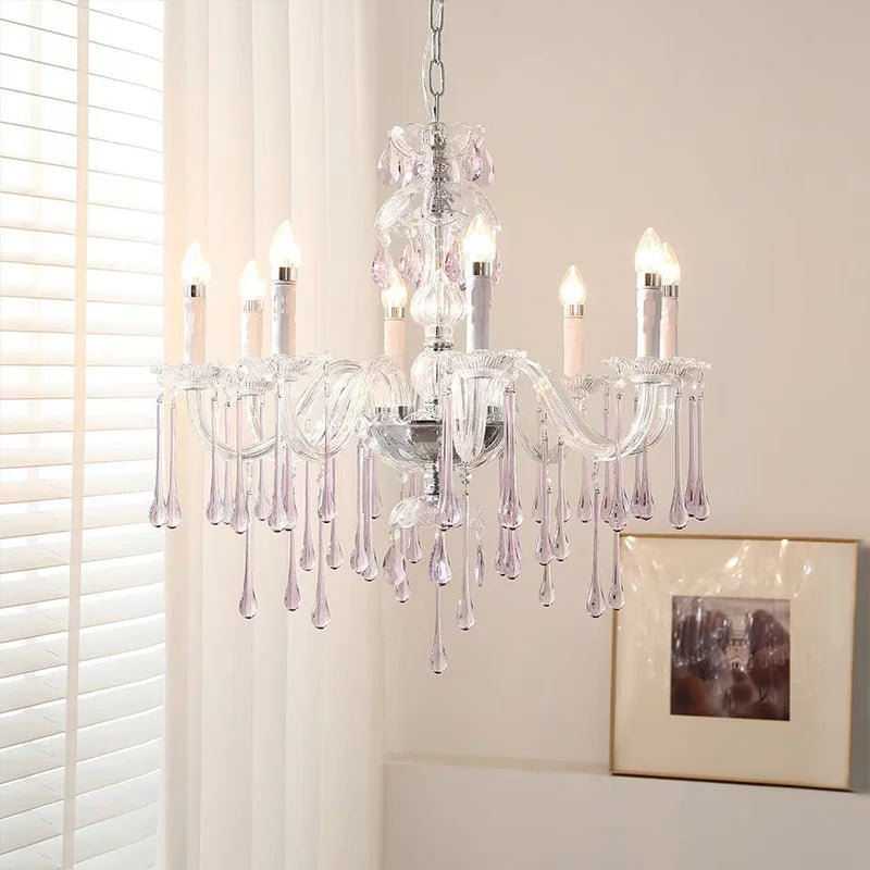 European Candle E14 Chandelier Living Room Crystal
