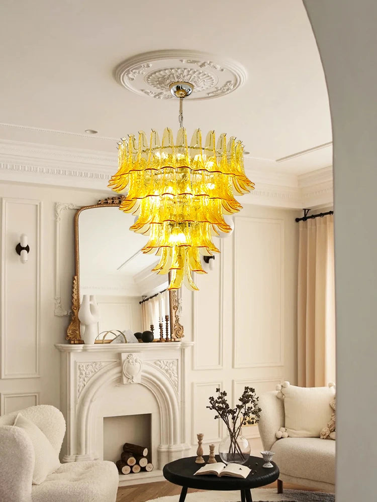 Spring Leaves Glass Tree Gold Chrome Black LED Chandelier