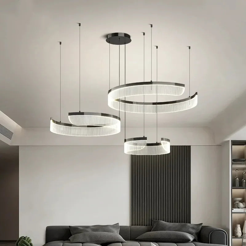 Acrylic LED Pendant Light Living Room Semicircle Chandelier