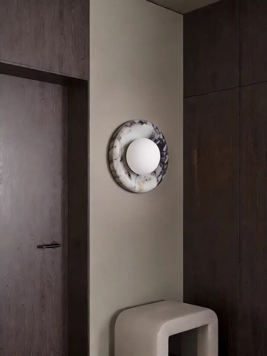 Round Real Stone Wall Light Home White Glass G9 Bulb Indoor