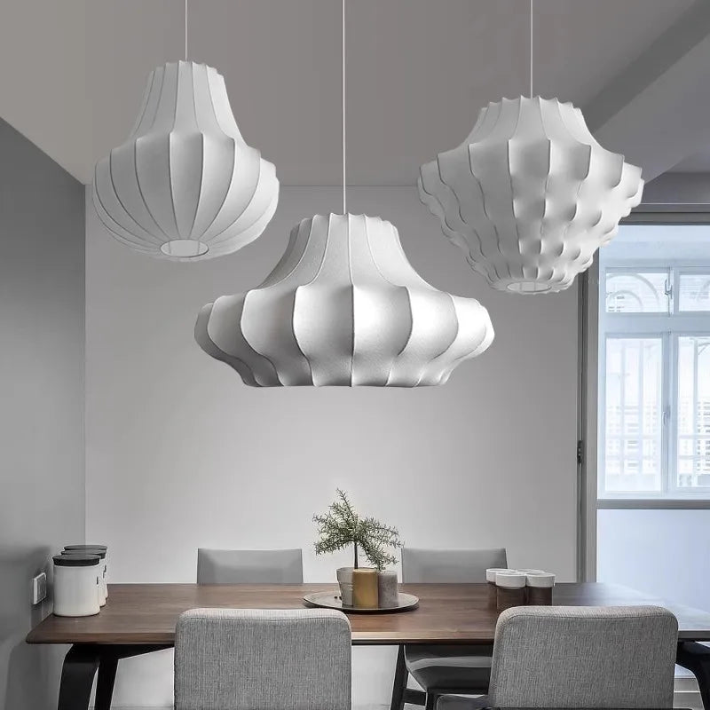 Nordic Wabi Sabi E27 Chandelier Living Room Silk LED Pendant