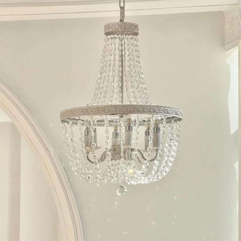 American K9 Crystal E14 Pendant Lights French White Iron