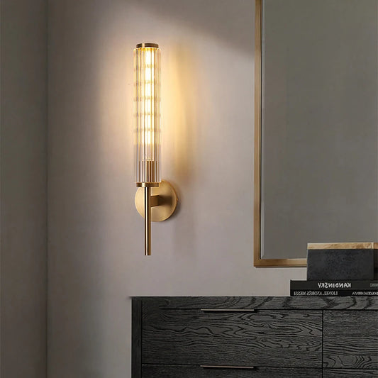 Clear Glass Wall Light Gold Brass Indoor Foyer Bedroom Lamp