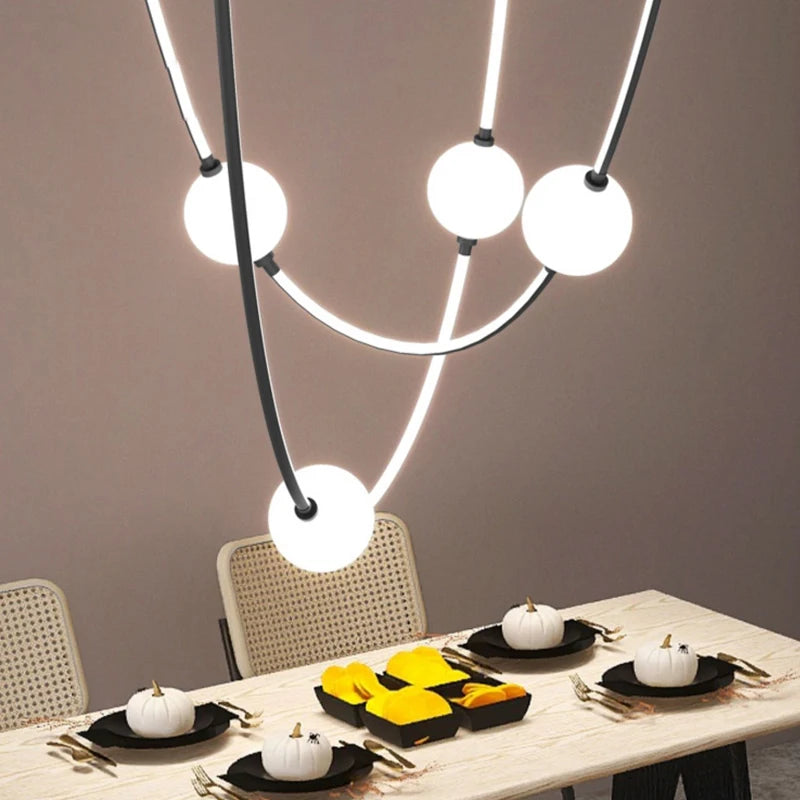 Postmodern Glass Ball Chandelier Nordic LED Curve