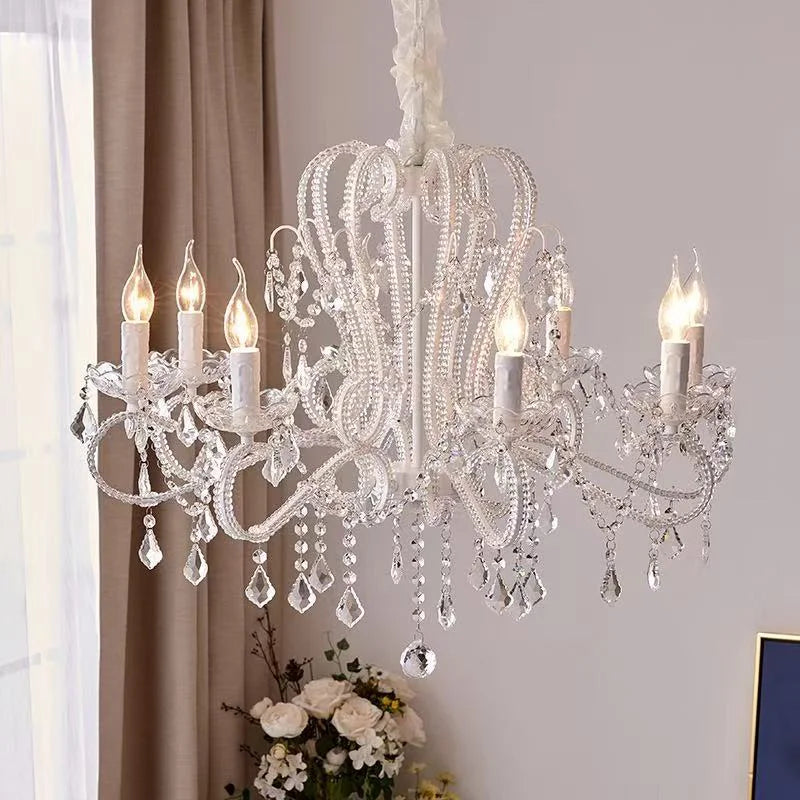 American Crystal Candle E14 Chandelier White Gold Metal