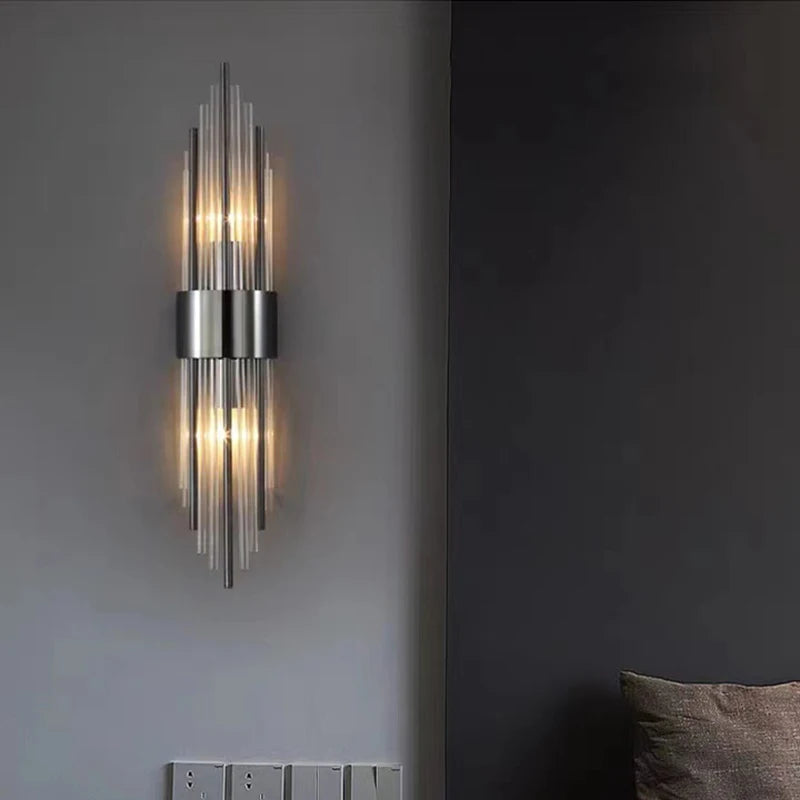 Clear Crystal LED Wall Lamp E14 Bulb Stainless Steel