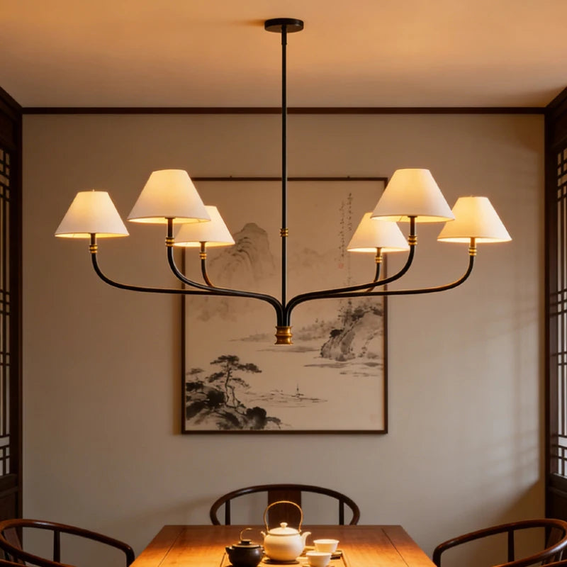 2 3 6 8 10 Lights White Lampshade Black Metal