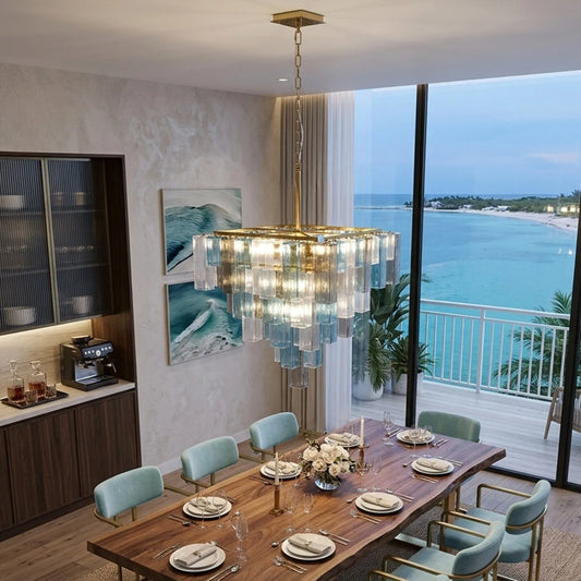 Home Tiered Glass Dimmable LED Chandelier