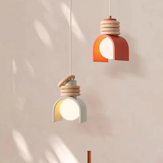 Creative LED Pendant Lamp E27 Bulb Orange White Resin