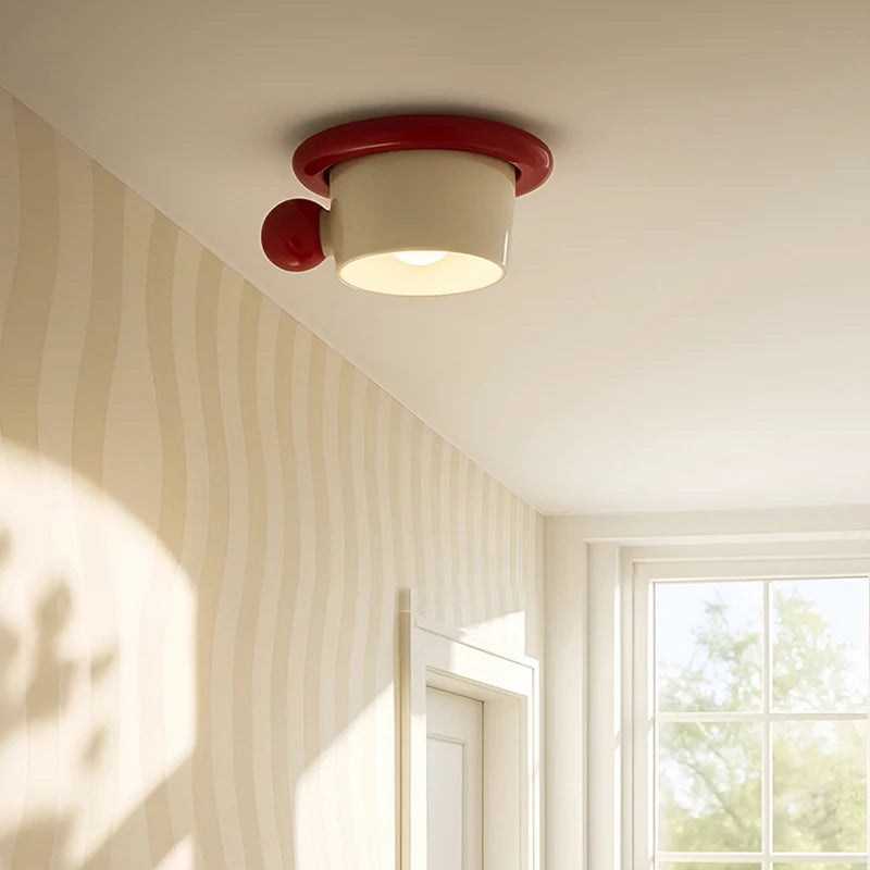 Creative Art Ceramics Metal Ceiling Light Cute Cup Shape G4