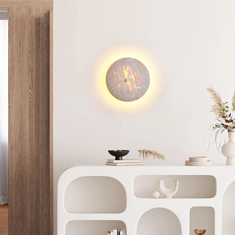 Art Round Natural Stone LED Wall Lamp