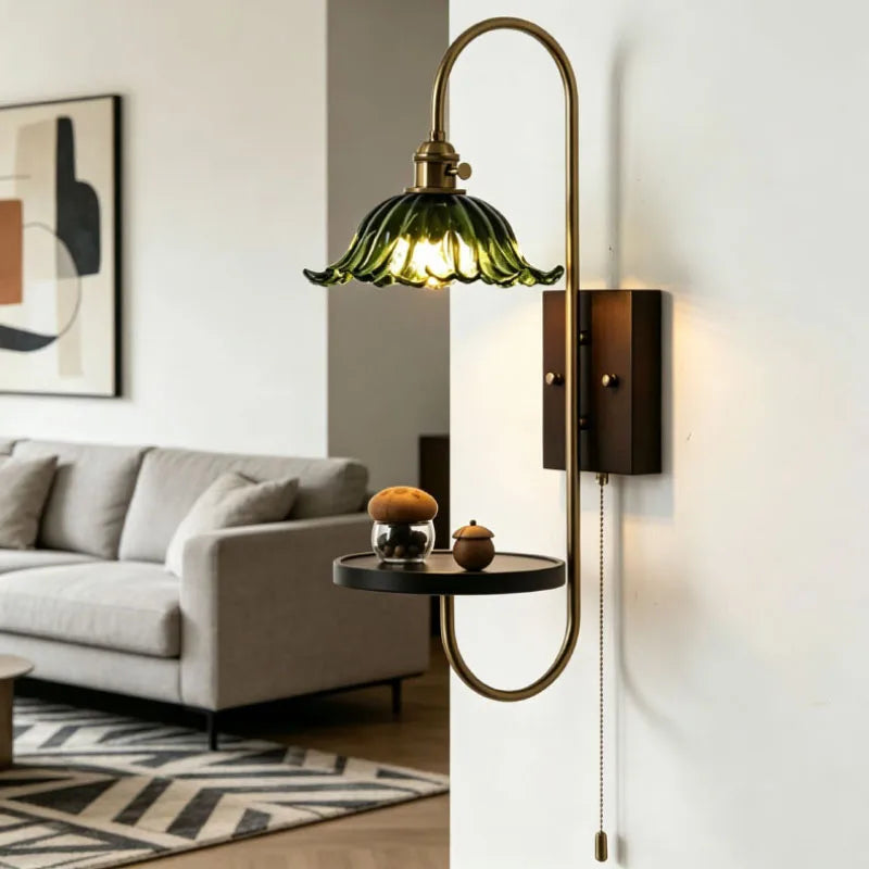 Amber Green Glass Wall Lamp Bedroom Foyer Hotel Art Sconce