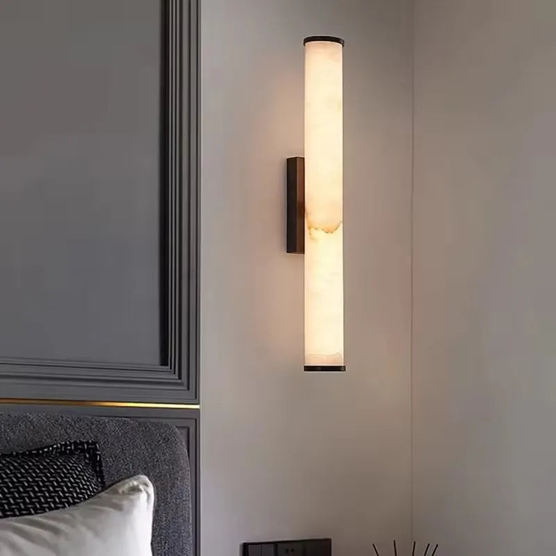 Cylindrical Natural Marble LED Wall Lights Copper