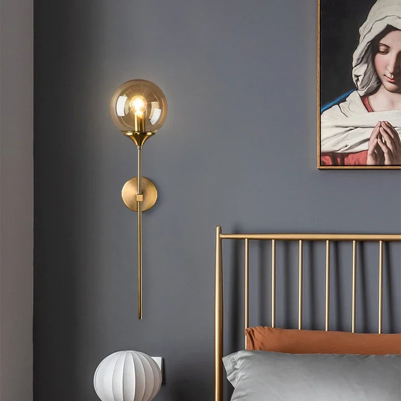 Glass Wall Lamp Creative Golden Sconces Round Nordic