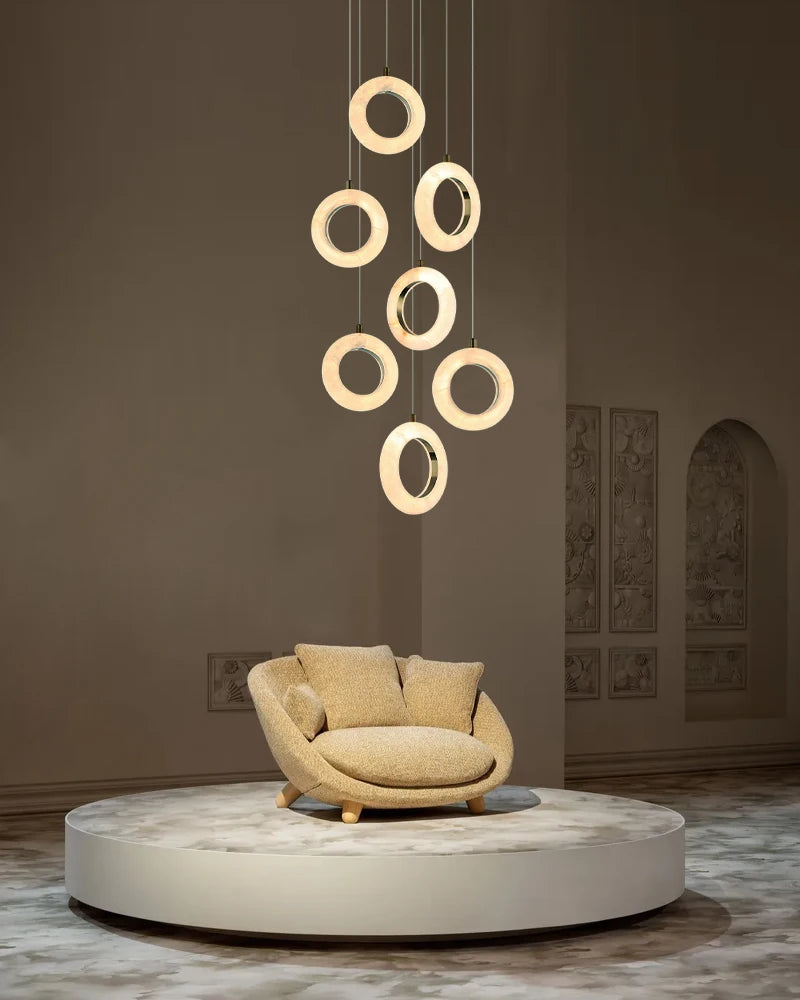 LED Postmodern Natural Marble Circle Chandelier