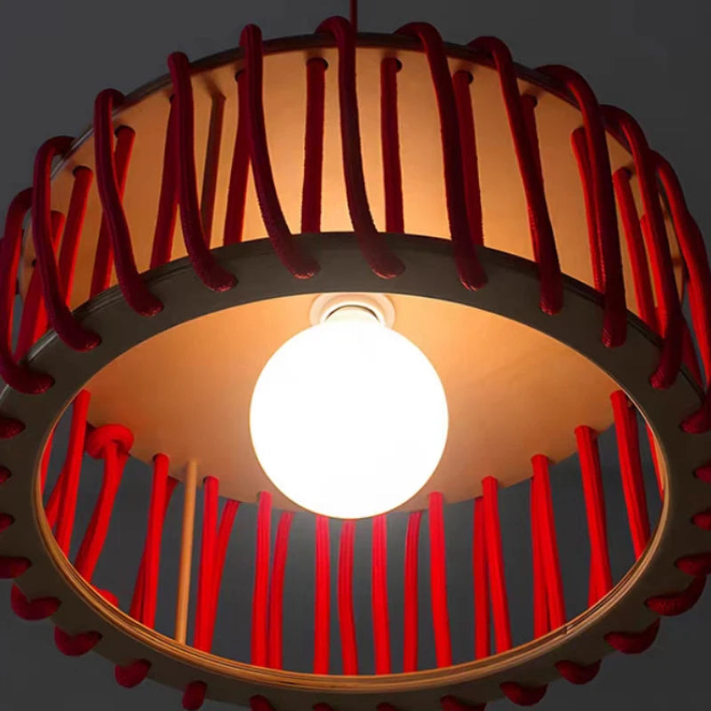Creative White Red Yellow Rope Pendant Light E27 Bulb Wood
