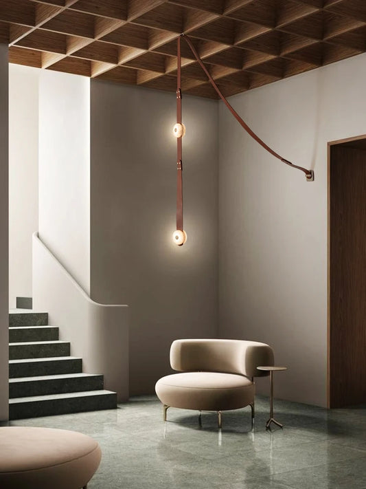 Home Brown DIY Leather Strap Marble LED Chandelier