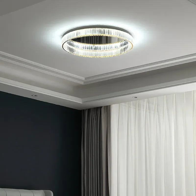 Crystal LED Dimmable Ceiling Lights Living Room Gold Steel