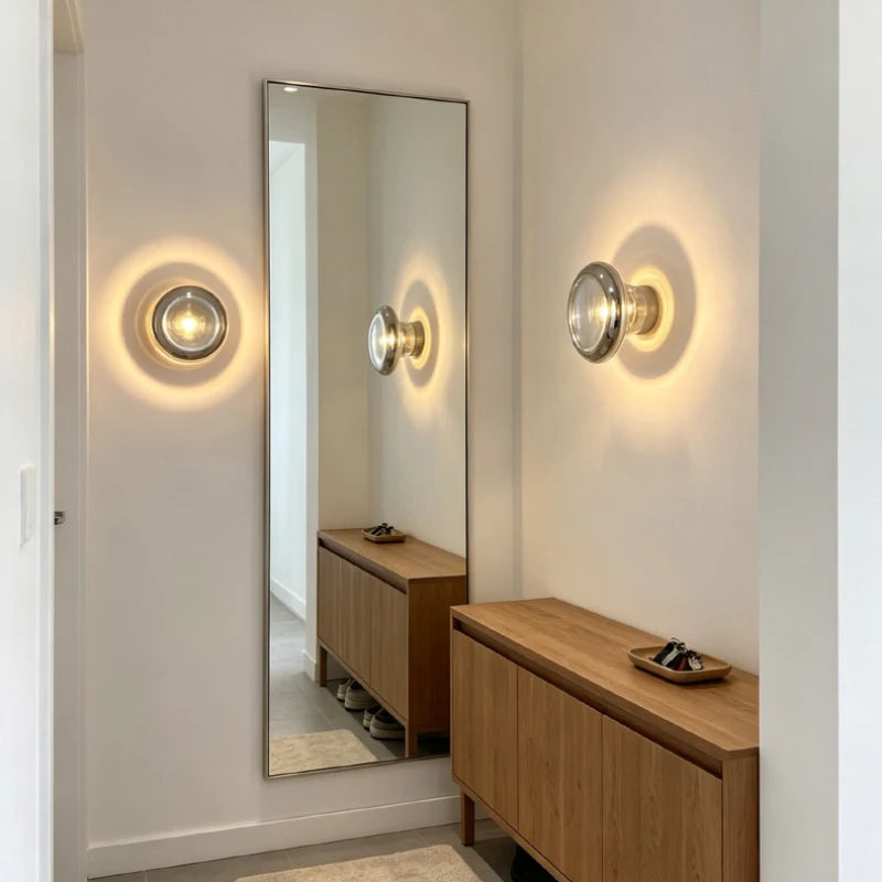 Grey Glass LED Wall Lamp Gold Aluminium Mini Light