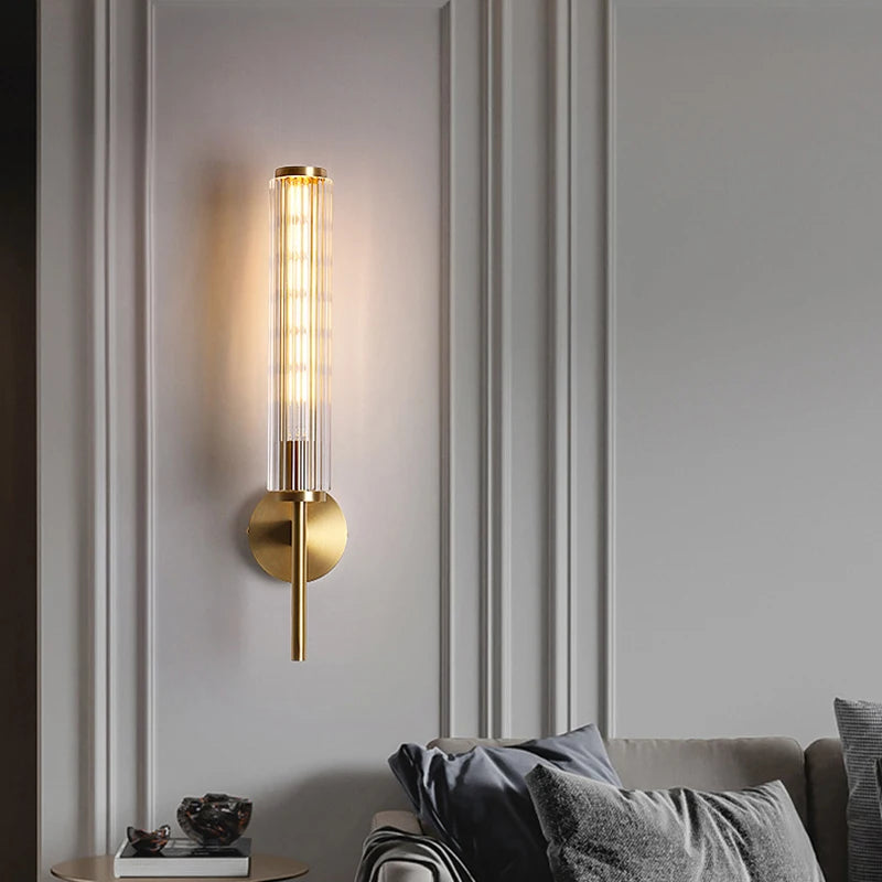 Clear Glass Wall Light Gold Brass Indoor Foyer Bedroom Lamp