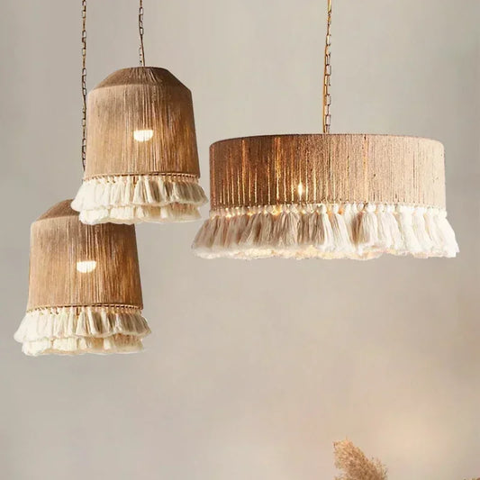 Bohemian Tassel Lamps Vintage Hemp Rope Pendant Light