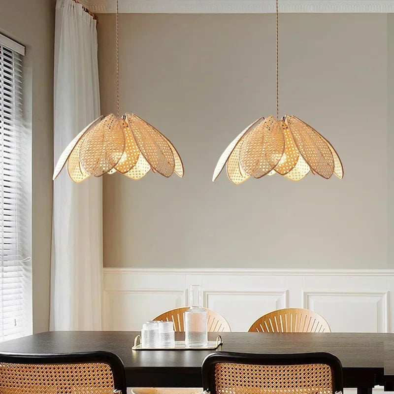 Natural Rattan Petal E27 Chandelier Nordic Wabi Sabi