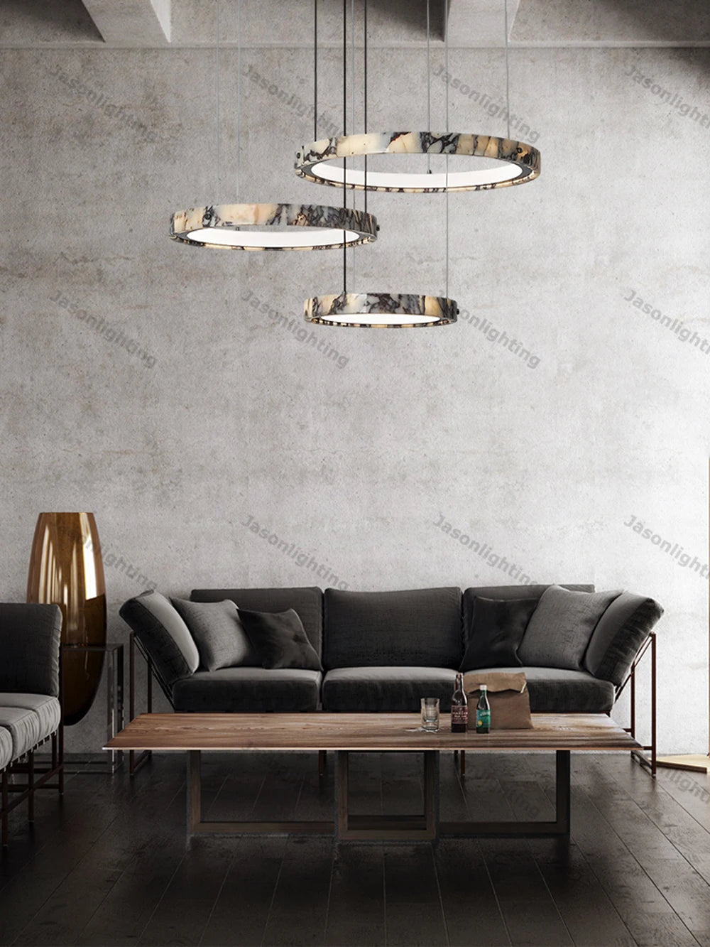 5-Ring Natural Marble Gold Chrome Dimmable LED Chandelier