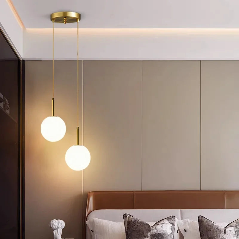 LED Bedside Pendant Light White Smoke Gray Glass Ball