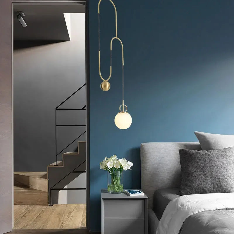 Golden Glass Ball Pendant Lamps Fixture Lift Hanging Lights