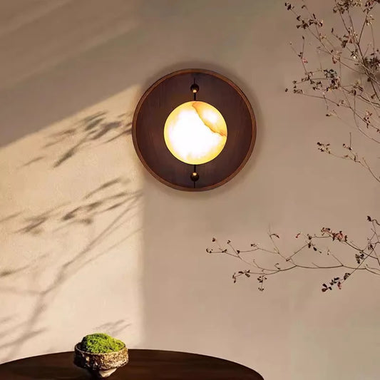 Natural Marble LED Wall Lamp Brown Metal