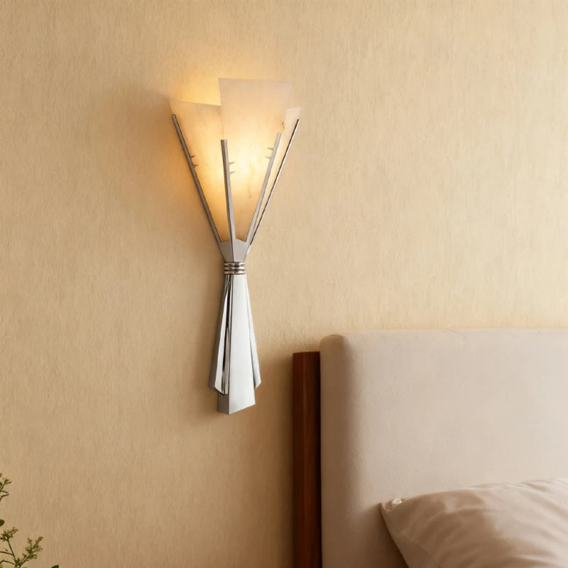 Art Chrome Metal Wall Light Natural Marble Stainless Steel