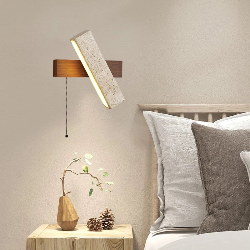 Switch LED Wall Lamp Natural Stone Wood Rotatable