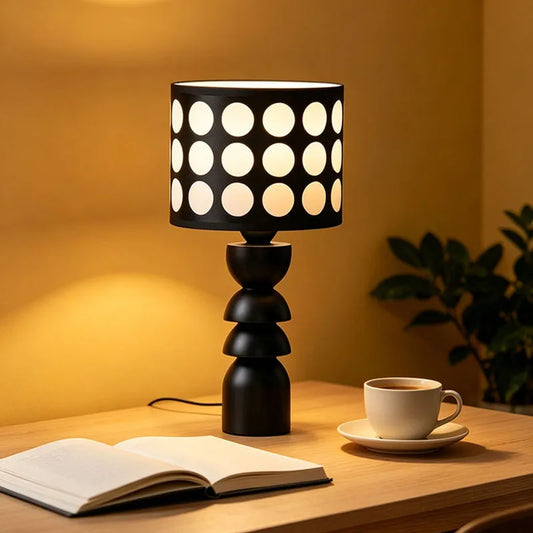 Creative Fabric Lampshade Table Lamp E27 Bulb Art Black Wood