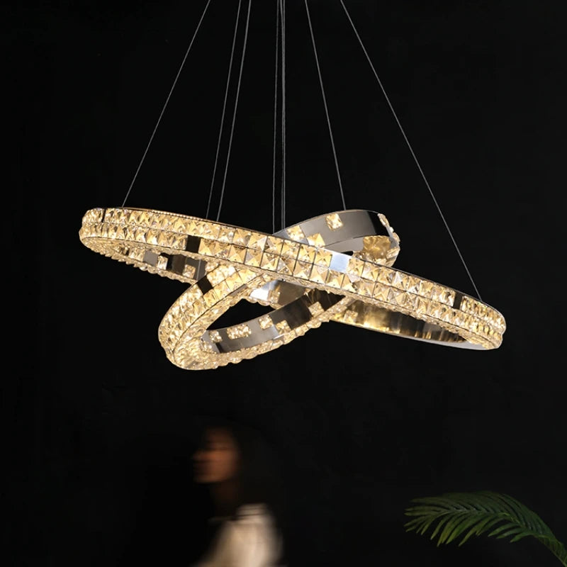 Circle LED Dimmable Chandelier Foyer K9 Crystal Pendant
