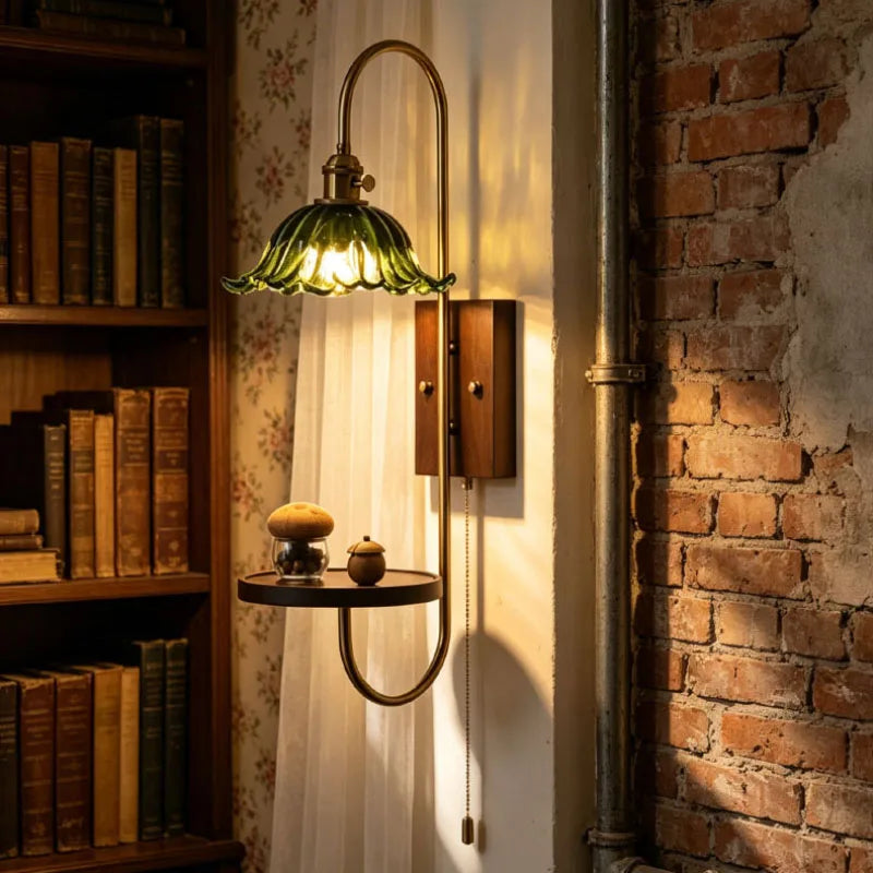 Amber Green Glass Wall Lamp Bedroom Foyer Hotel Art Sconce