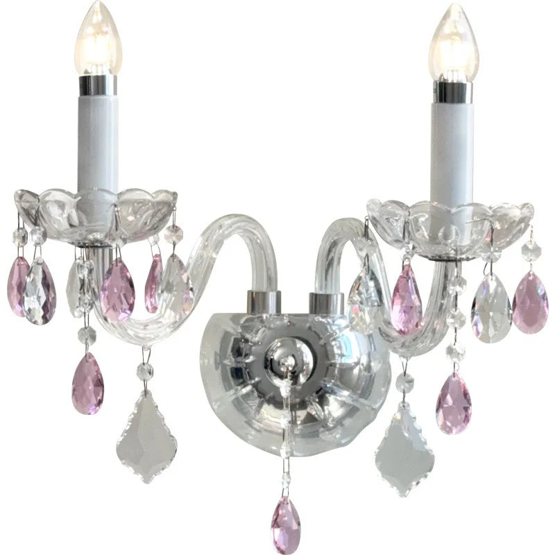 European Blue Pink Green Crystal Wall Lamp French Romantic