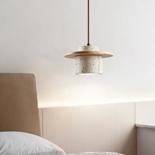 Stone Pendant Light Round Wood