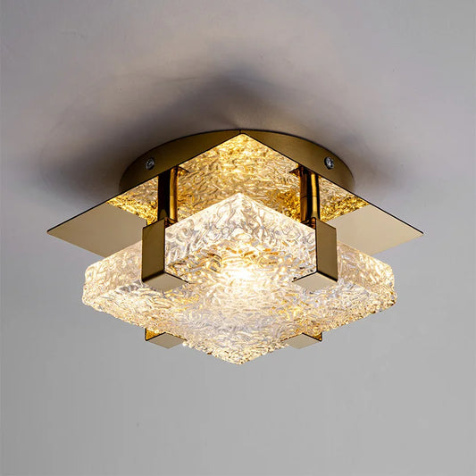 Clear Crystal Ceiling Lamp Gold Metal